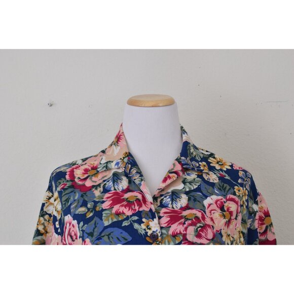 Vintage 90s Floral Rayon‎ Blouse | size M - Picture 5 of 10